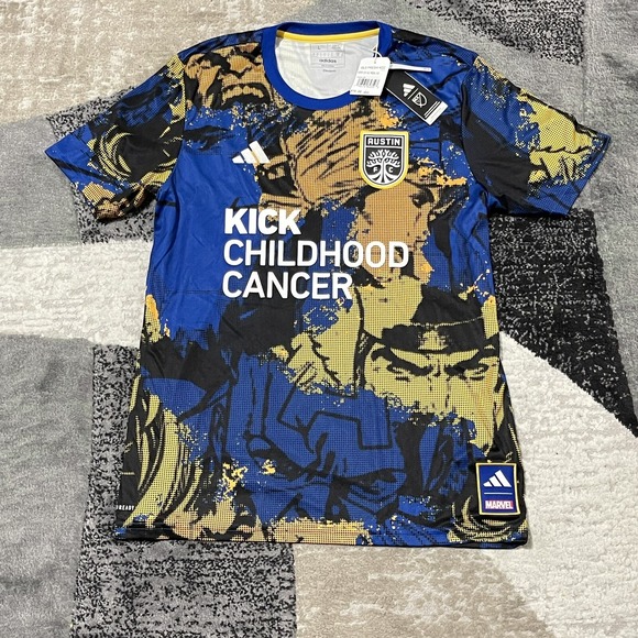 adidas Other - Austin FC Soccer Jersey Adidas x Marvel Men Large Blue MLS Shirt Pre Match NEW